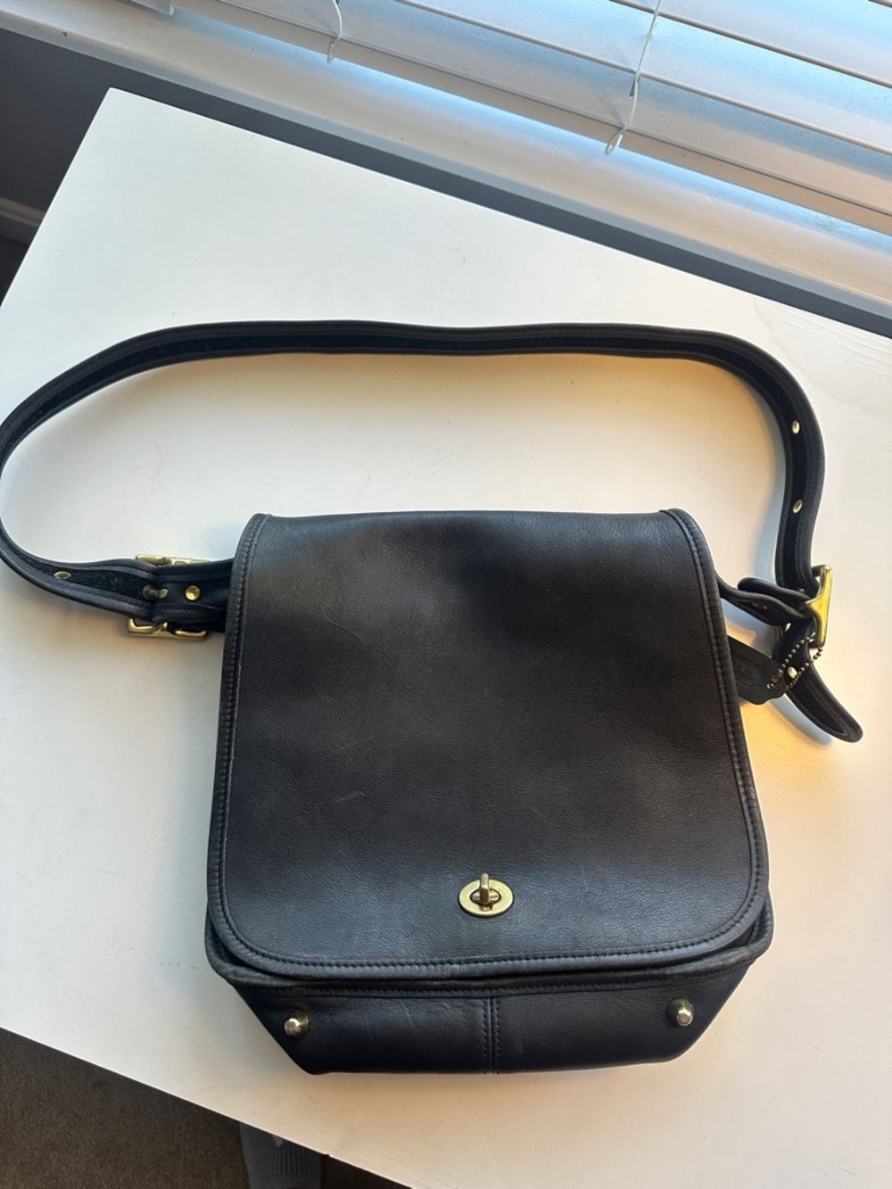 Coach Black Leather Shoulder Bag with Gold Hardware
